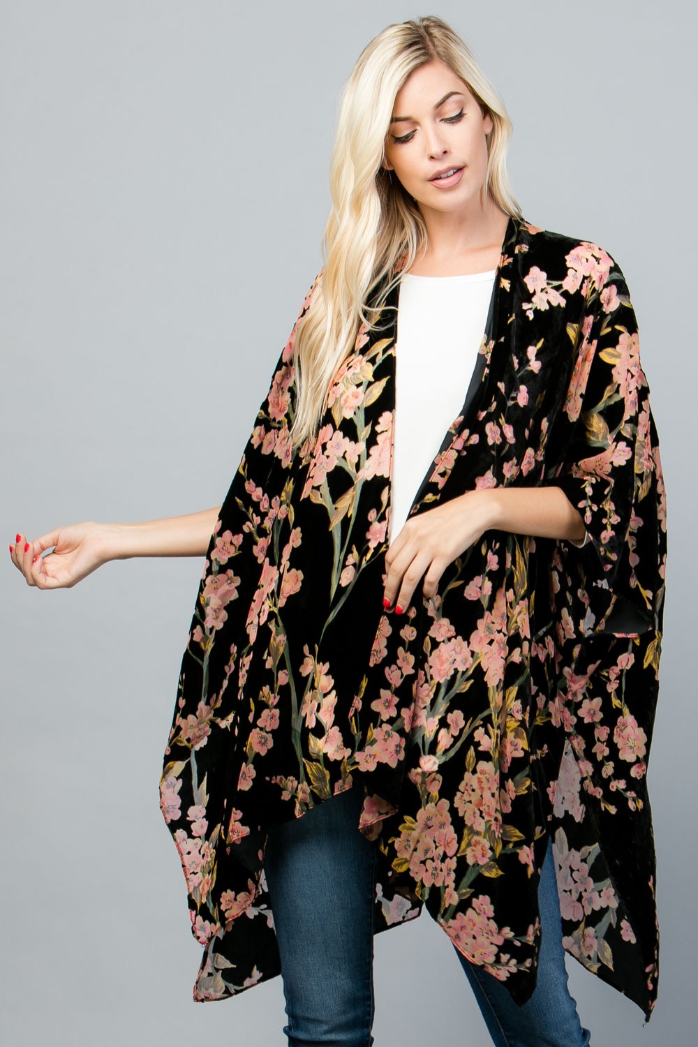 VELVET CHERRY  BLOSSOM PRINT KIMONO