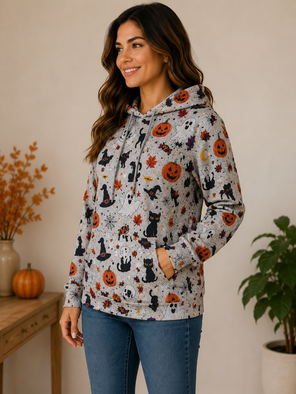 Halloween Print Pullover Hoodie