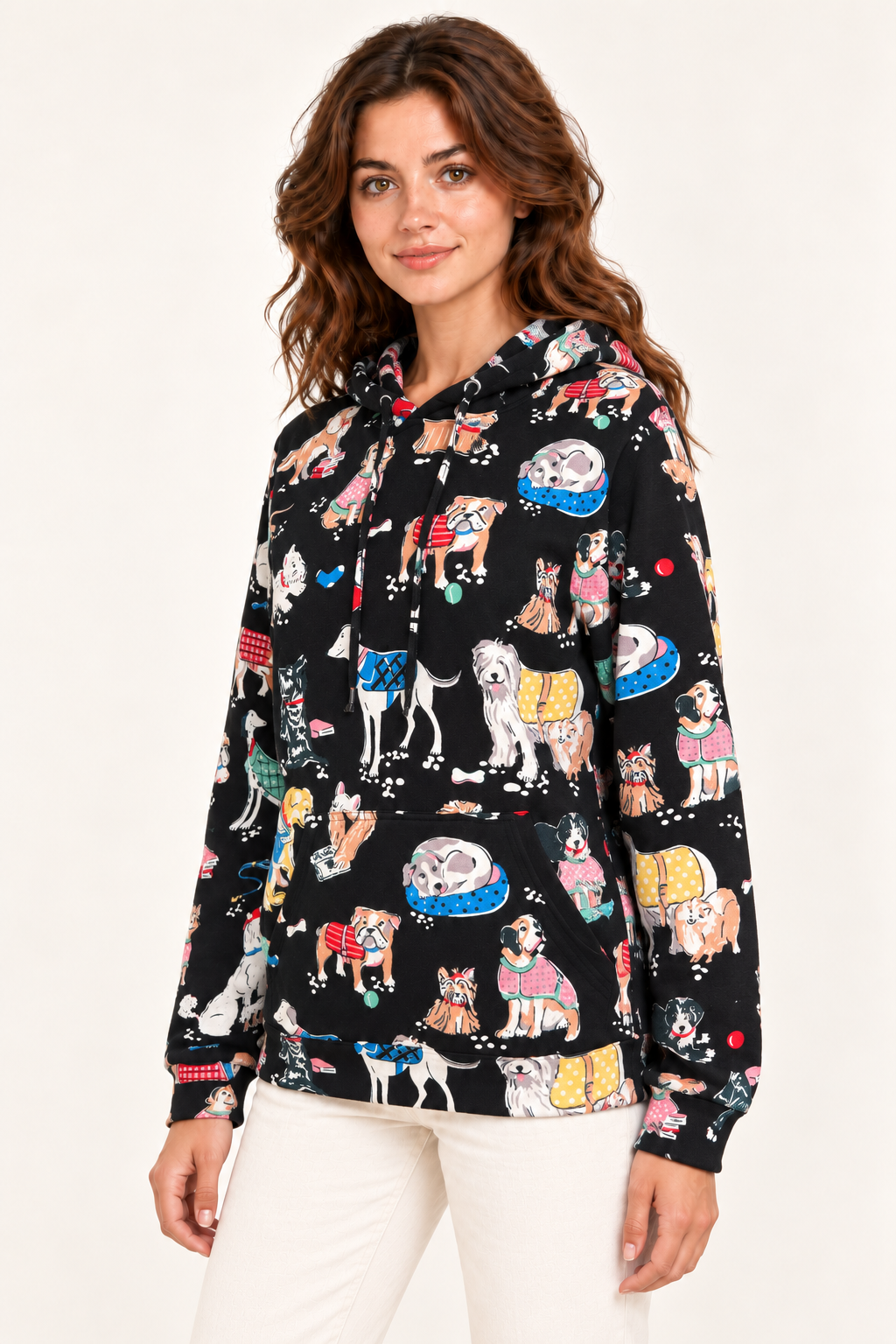 Dog Print Pullover Hoodie