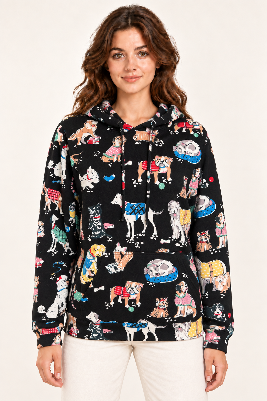 Dog Print Pullover Hoodie
