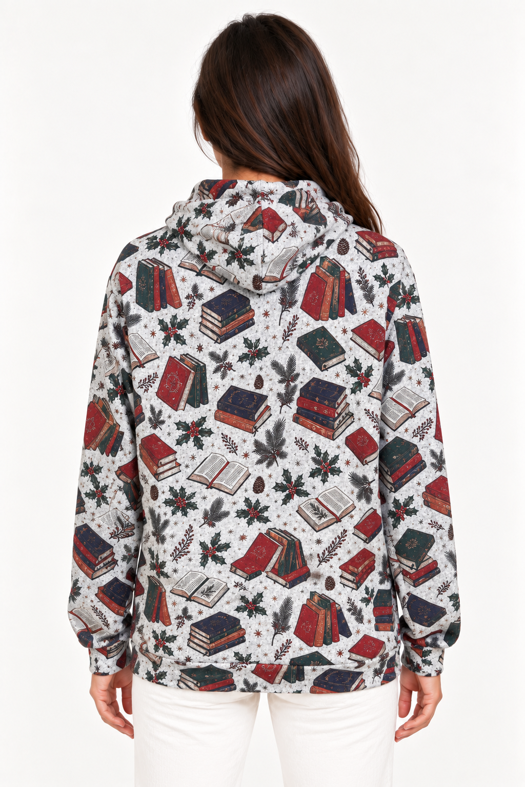 Vintage Books & Pine Print Pullover Hoodie