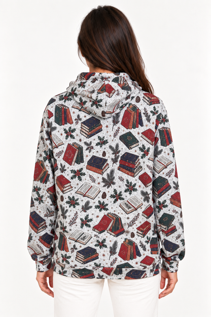 Vintage Books & Pine Print Pullover Hoodie