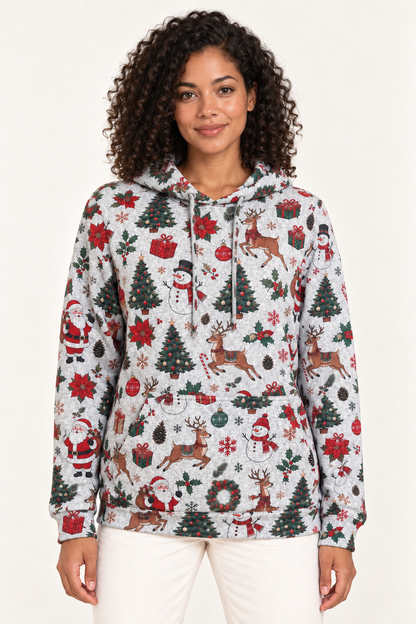 Vintage Christmas Print Pullover Hoodie