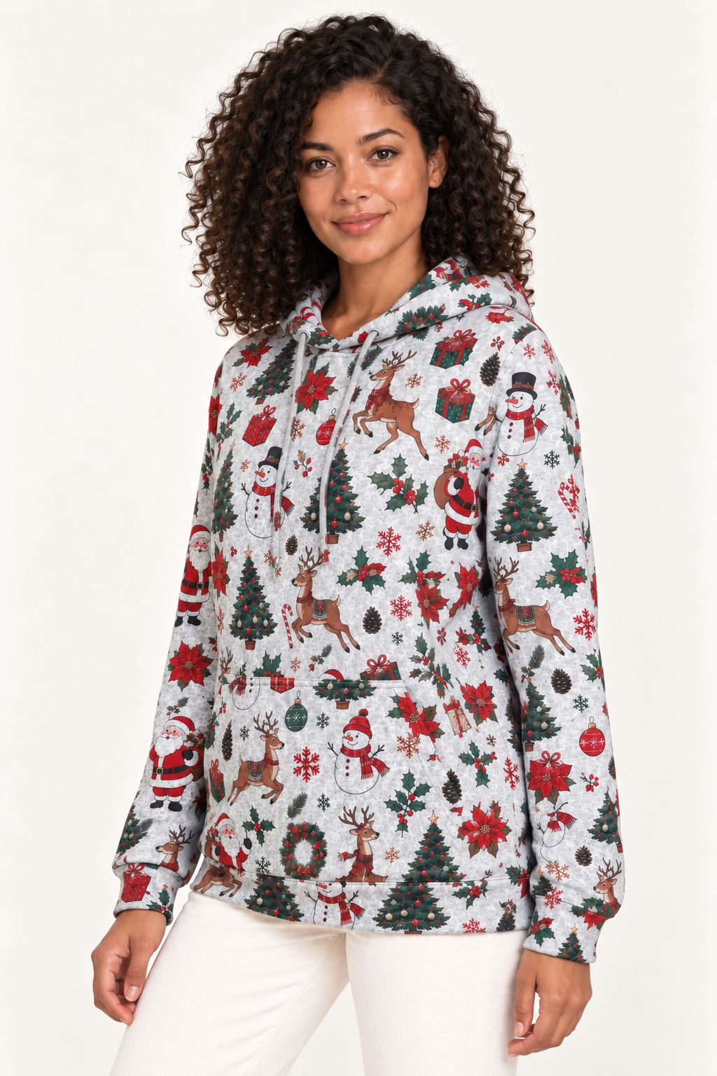 Vintage Christmas Print Pullover Hoodie