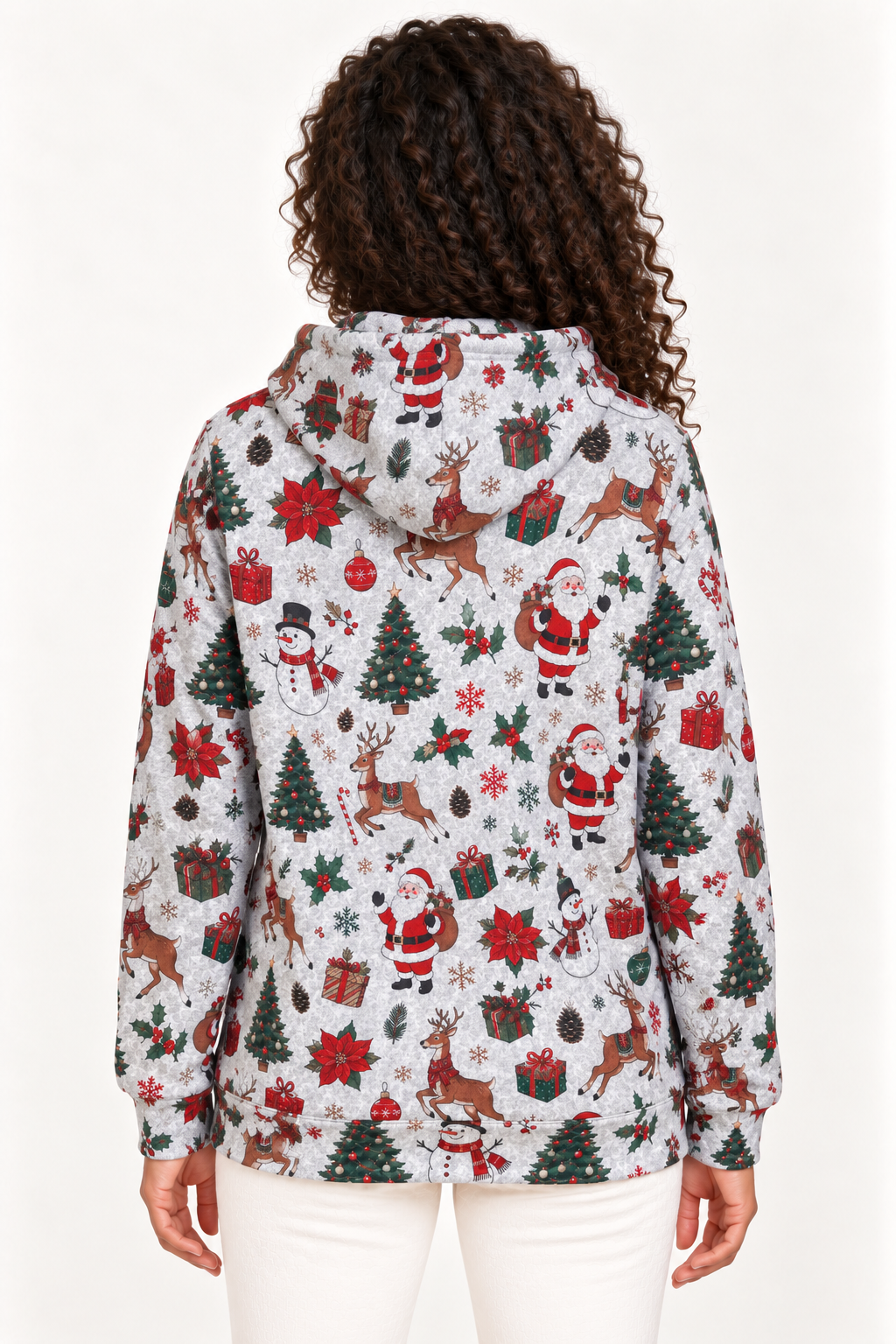 Vintage Christmas Print Pullover Hoodie