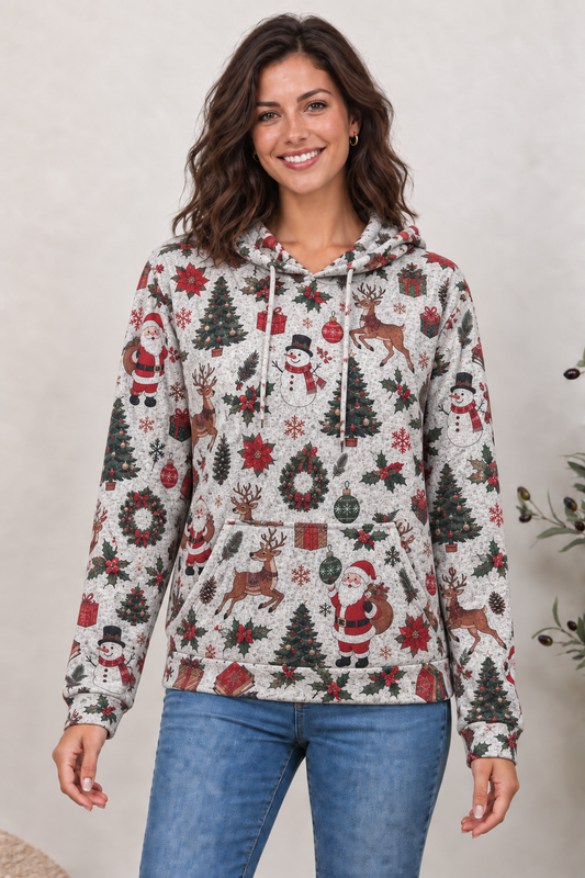 Vintage Christmas Print Pullover Hoodie