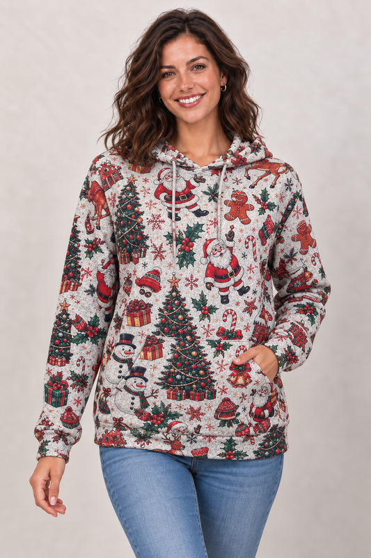 Vintage Christmas Print Pullover Hoodie