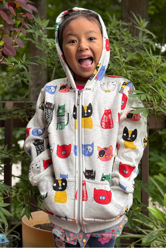 Colorful Cat Fleece Zipper Hoodie - Kids