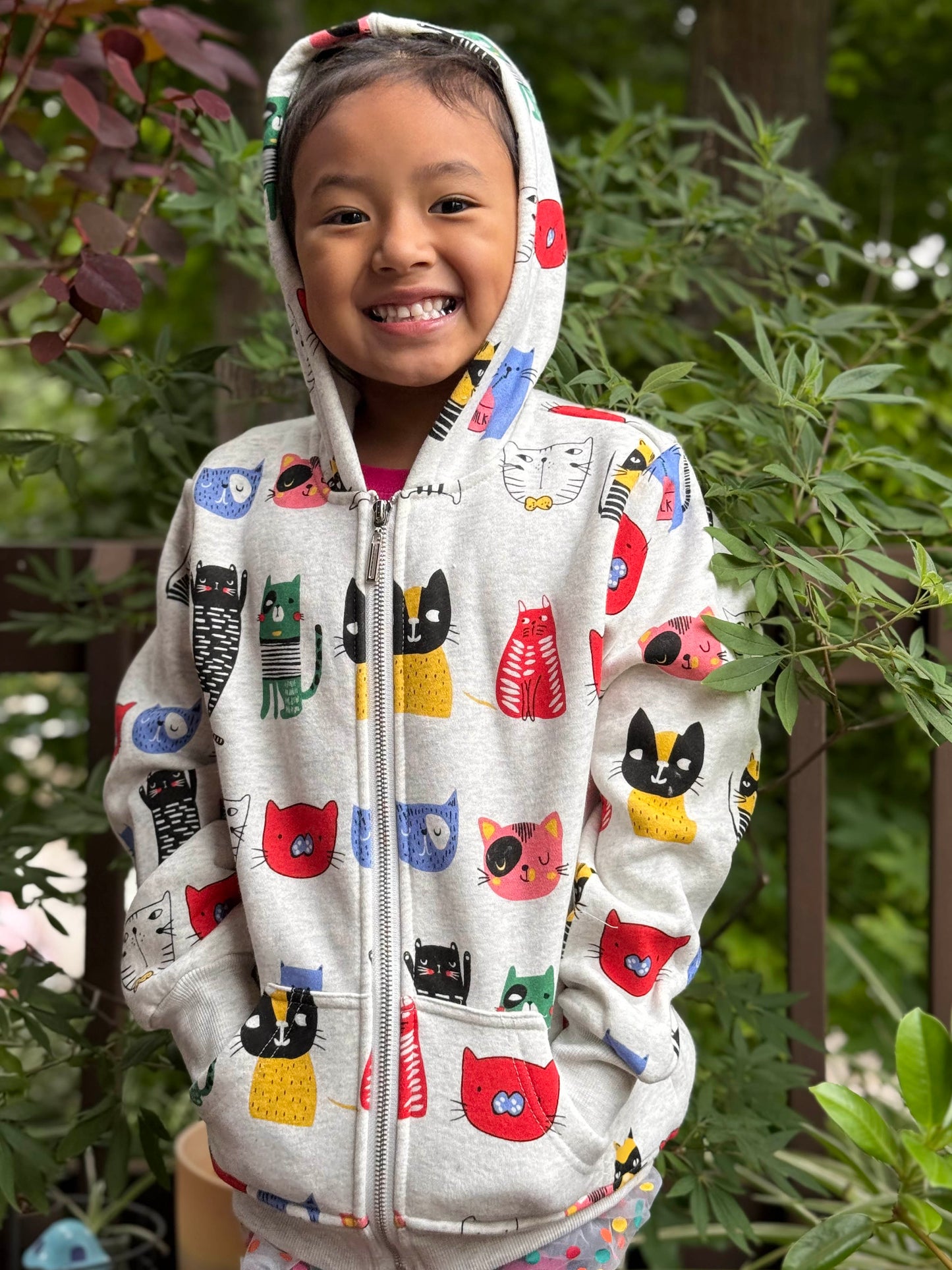 Colorful Cat Fleece Zipper Hoodie - Kids