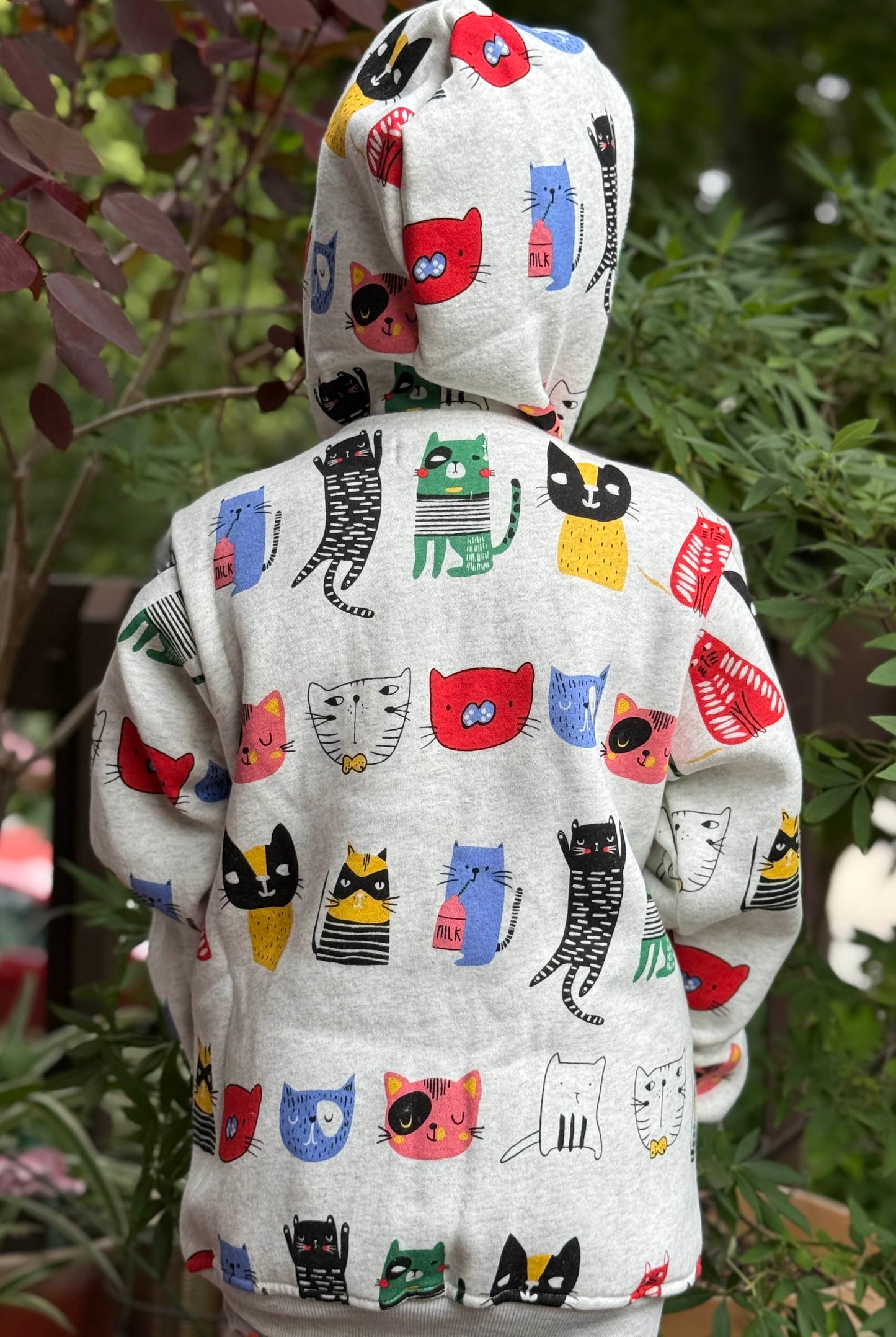 Colorful Cat Fleece Zipper Hoodie - Kids