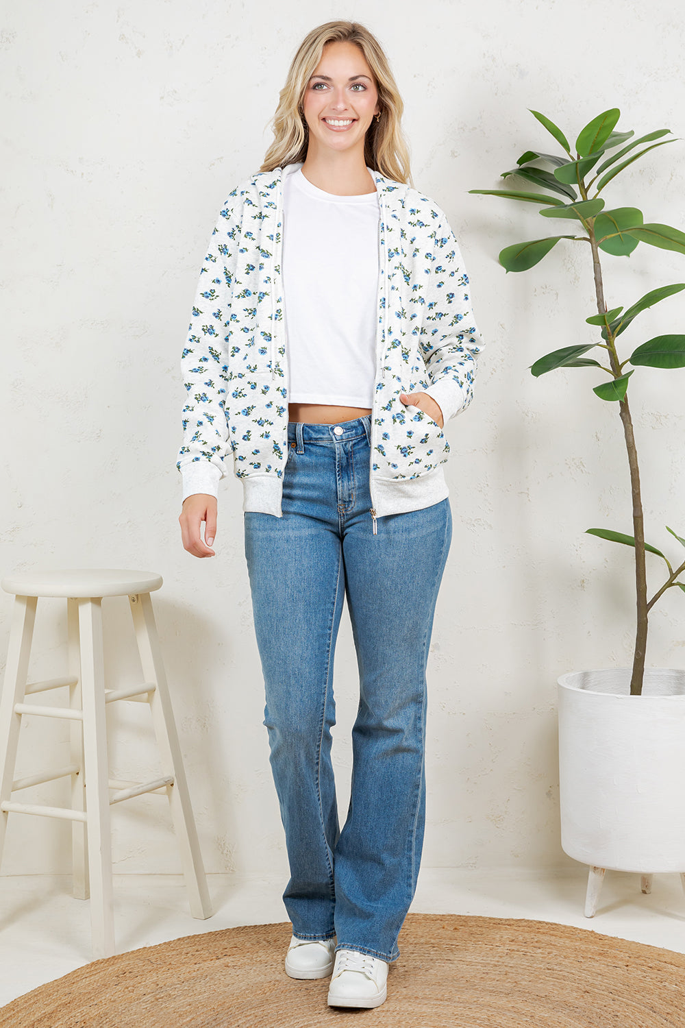 Floral Zipper Hoodie