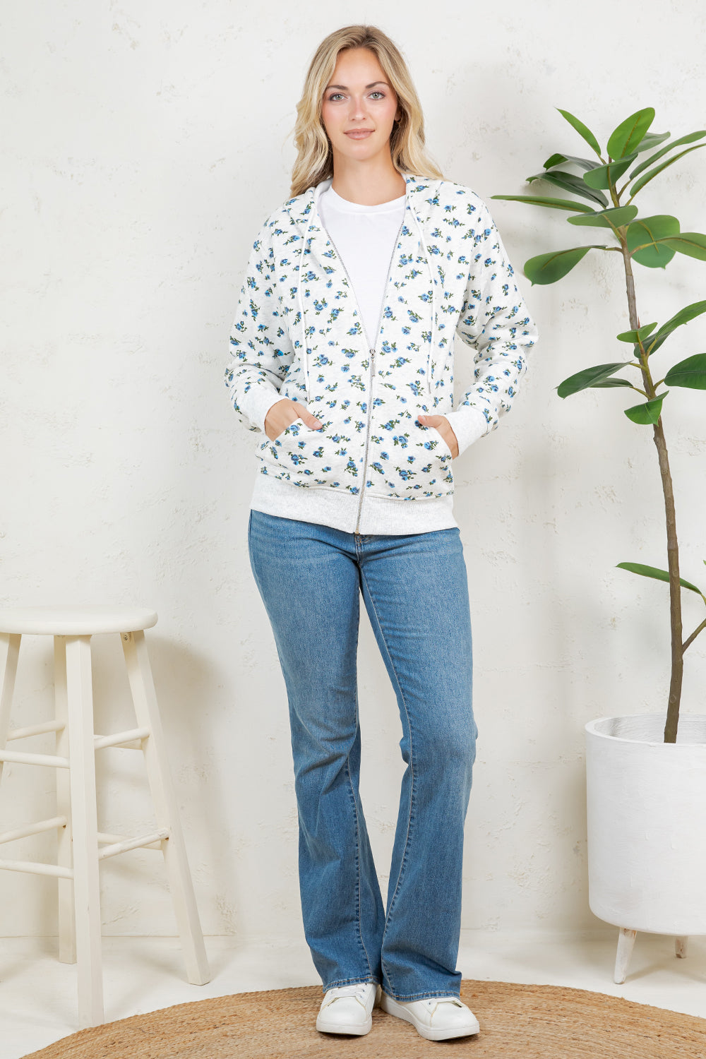 Floral Zipper Hoodie