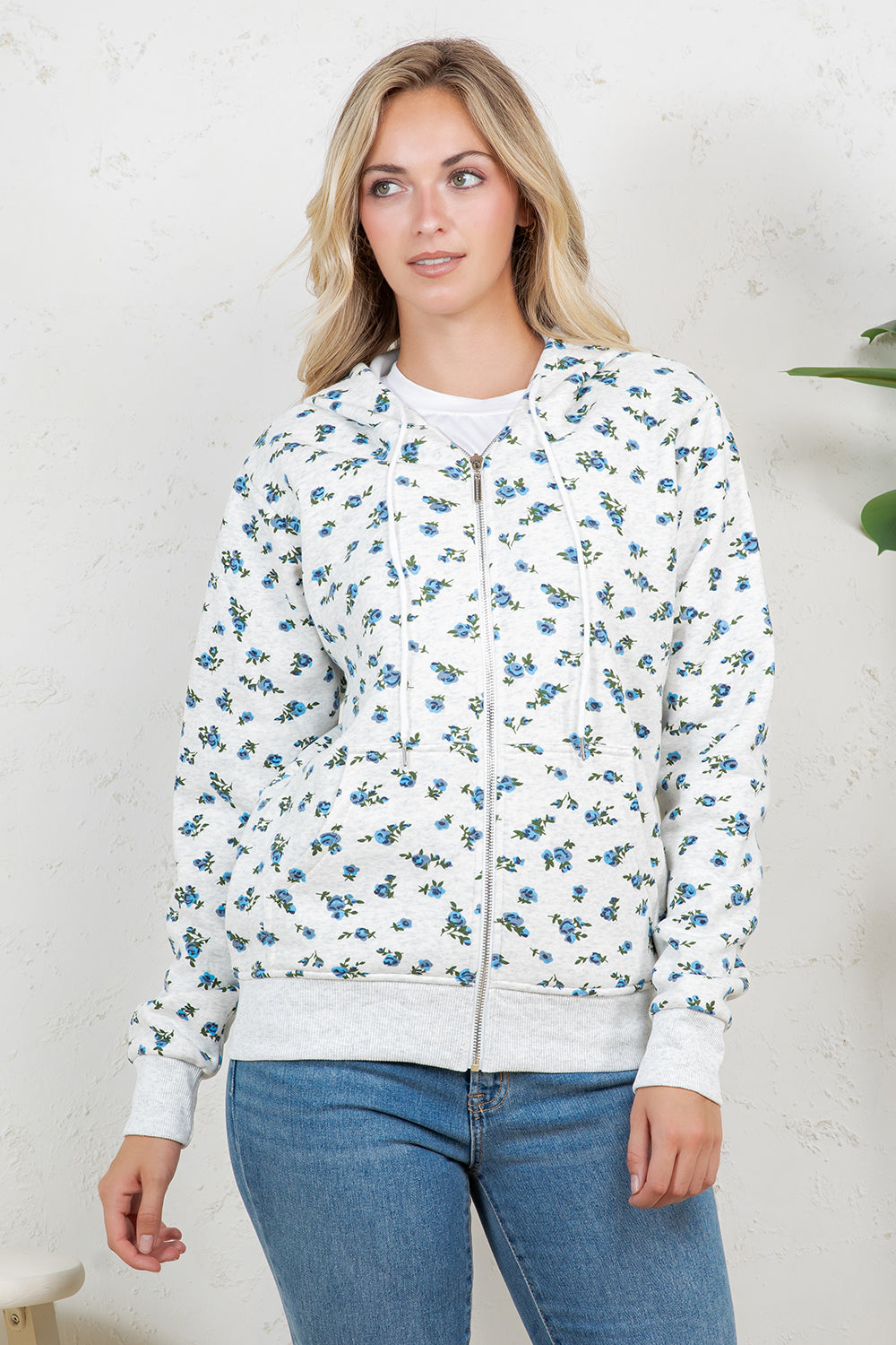 Floral Zipper Hoodie