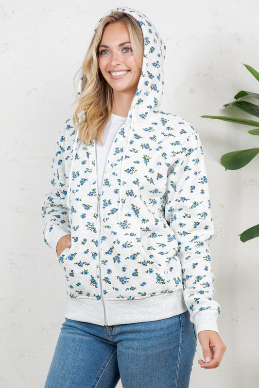 Floral Zipper Hoodie