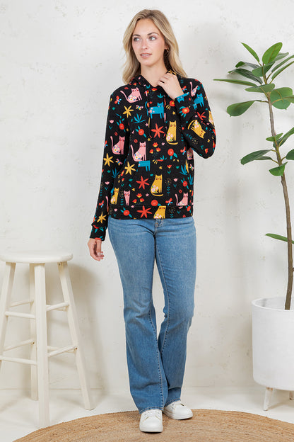 Cat Sweater Knit Pullover Hoodie - Plus Size