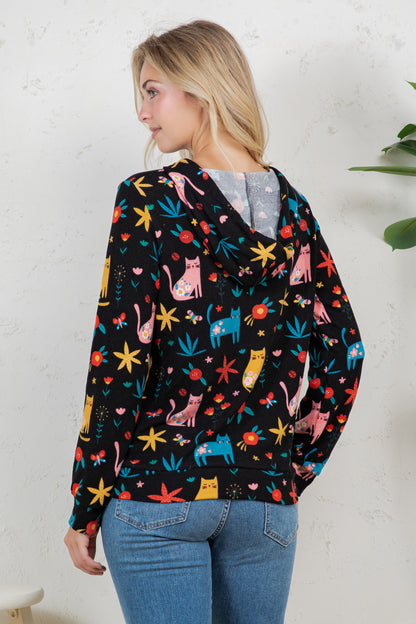 Cat Sweater Knit Pullover Hoodie - Plus Size