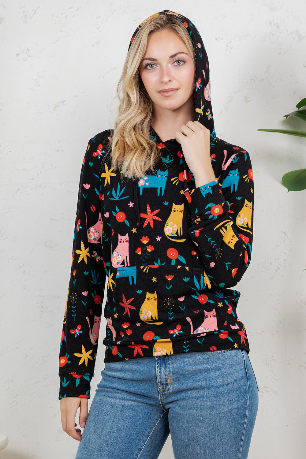 Cat Sweater Knit Pullover Hoodie - Plus Size