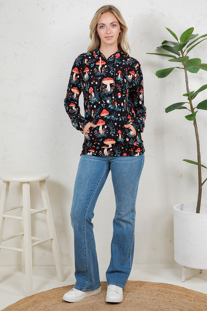 Mushroom print Pullover Plus Size Hoodie