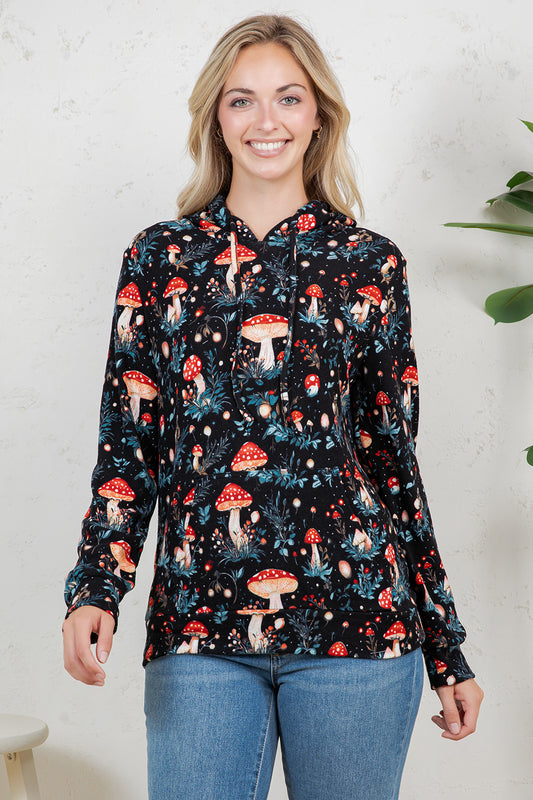 Mushroom print Pullover Hoodie