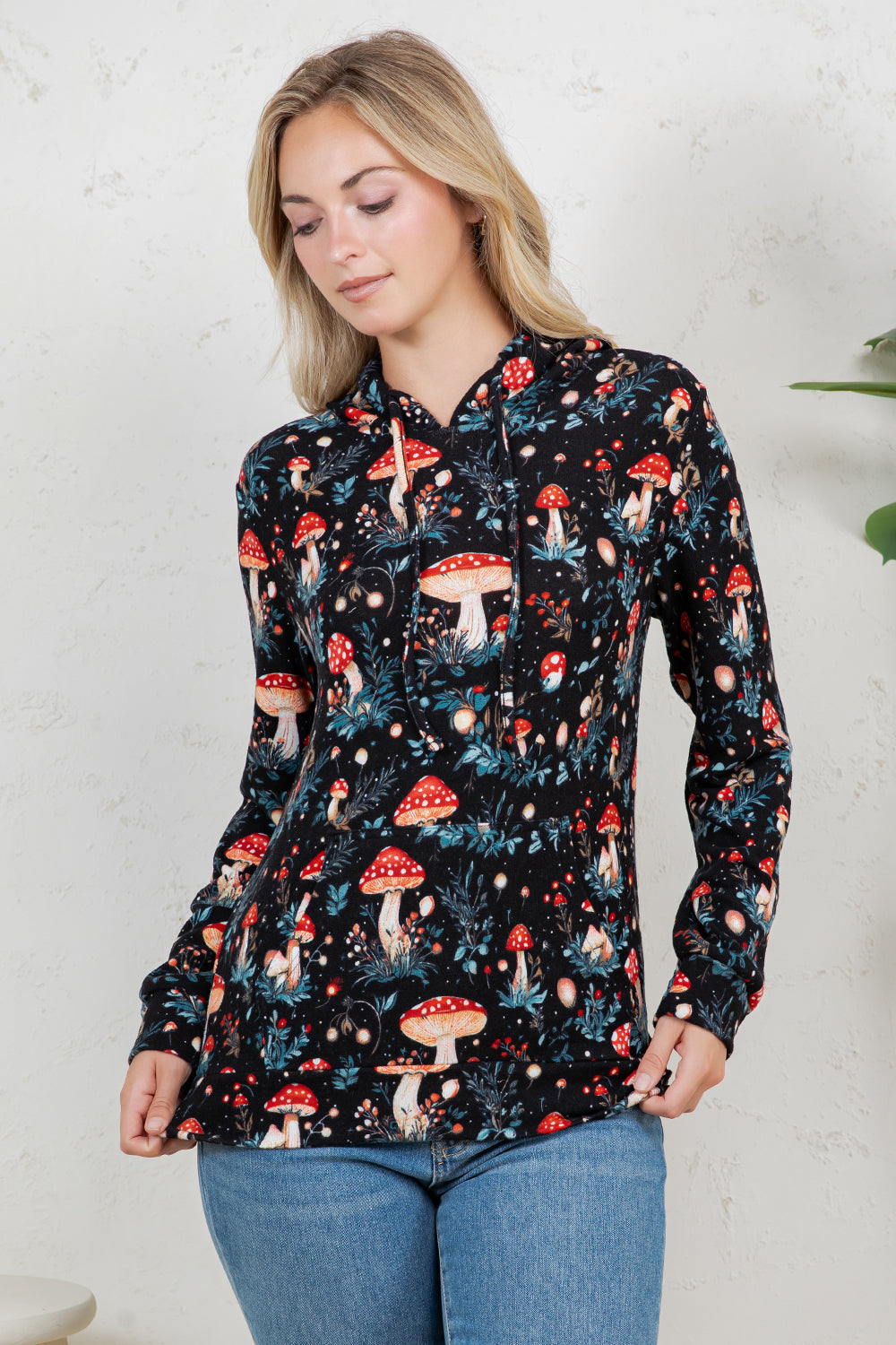 Mushroom print Pullover Plus Size Hoodie