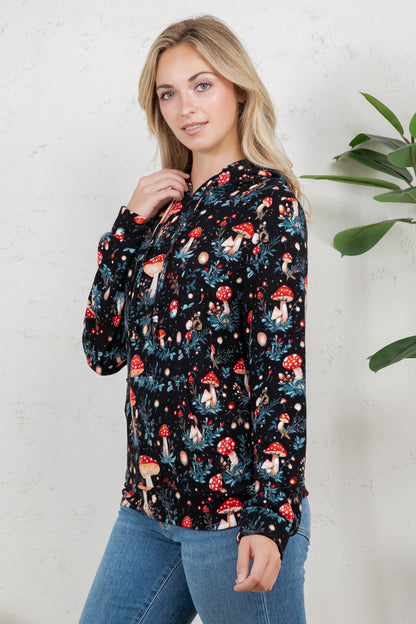 Mushroom print Pullover Plus Size Hoodie