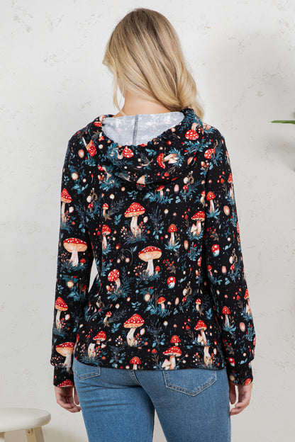 Mushroom print Pullover Plus Size Hoodie