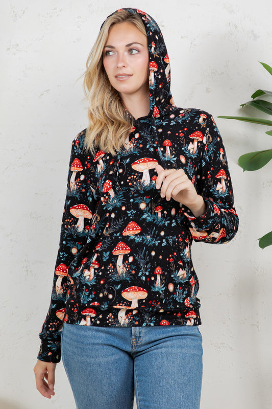 Mushroom print Pullover Plus Size Hoodie