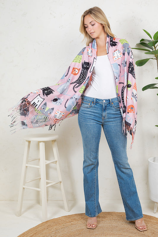 Variety Of Playful Cat Scarf - PINK