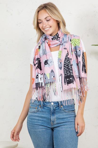 Variety Of Playful Cat Scarf - PINK