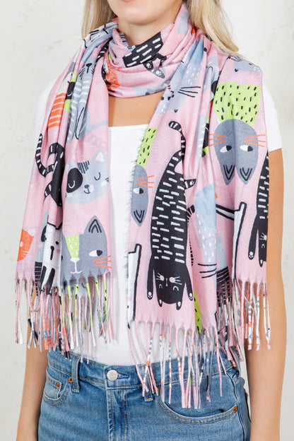 Variety Of Playful Cat Scarf - PINK