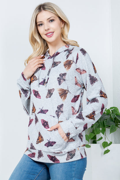 Moth Print Pullover Hoodie