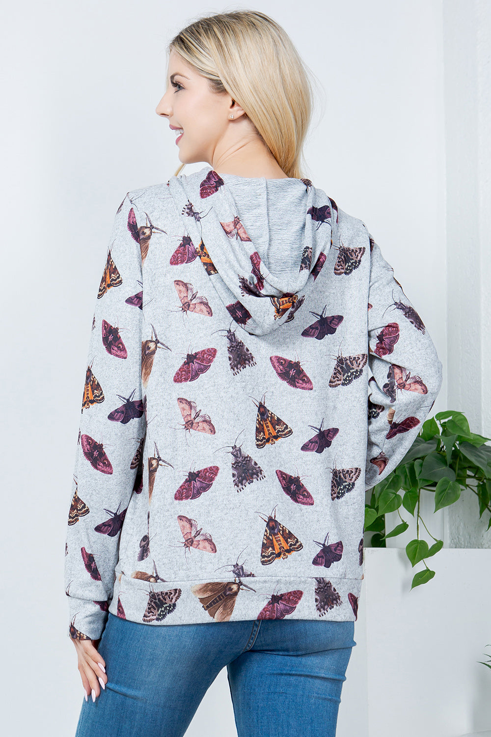 Moth Print Pullover Hoodie