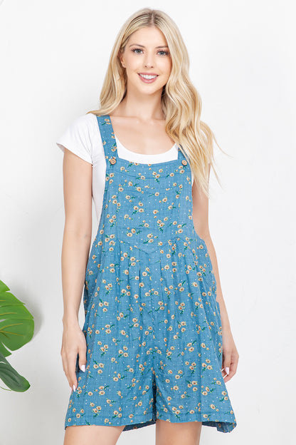Floral Print Short Overall