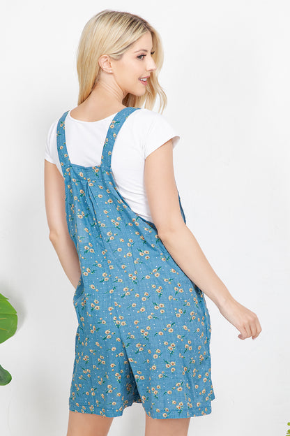 Floral Print Short Overall