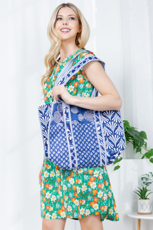 INDIGO QUILTED REVERSIBLE TOTE BAG