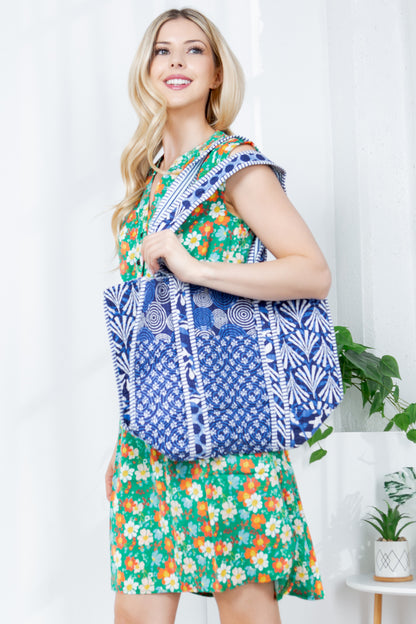 INDIGO QUILTED REVERSIBLE TOTE BAG