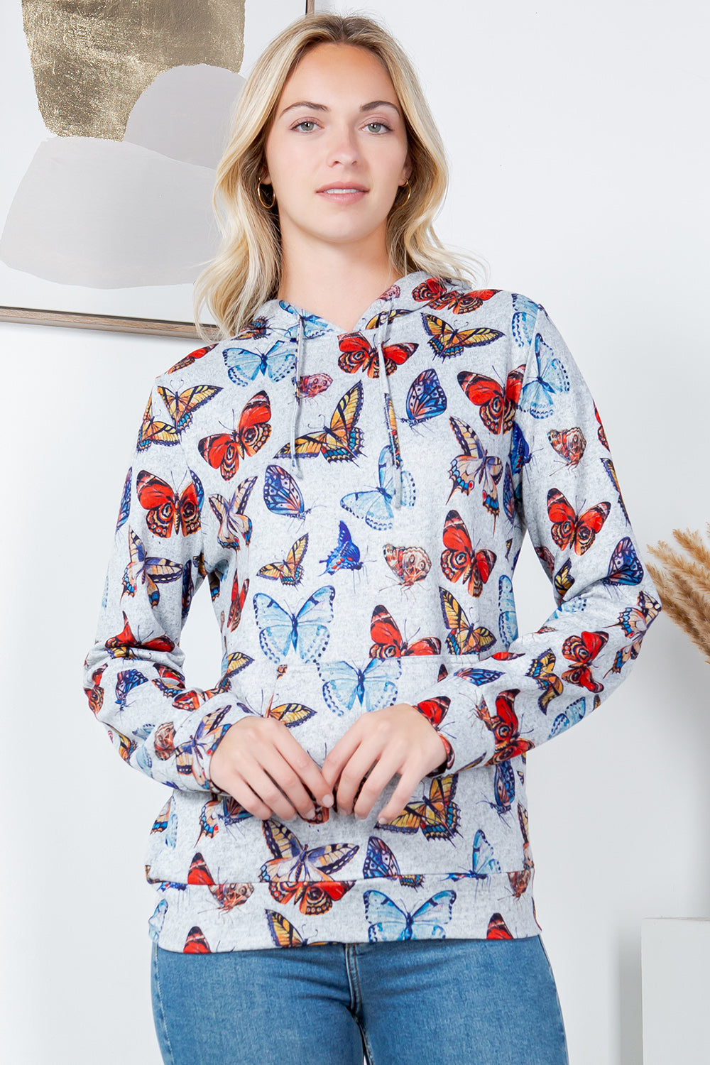 Colorful Butterfly Soft Sweater Knit Pullover Hoodie Plus size