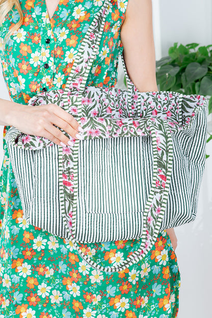 FORAL FLURRIES HANDMADE REVERSIBLE TOTE BAG