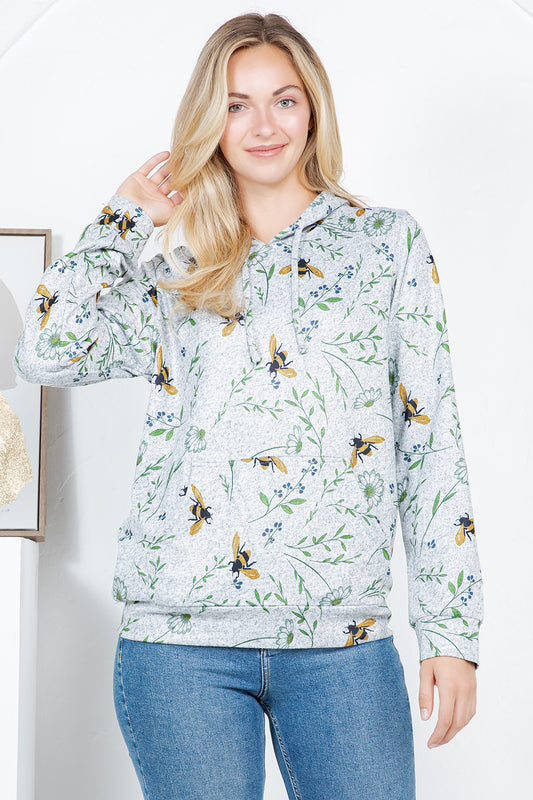 Bee Floral Plus Size Pullover Hoodie