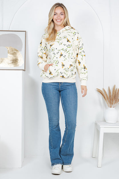 Bee Floral Pullover Fleece Hoodie