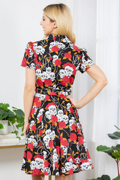 Floral And Skull Plus Size Retro Cotton Dress