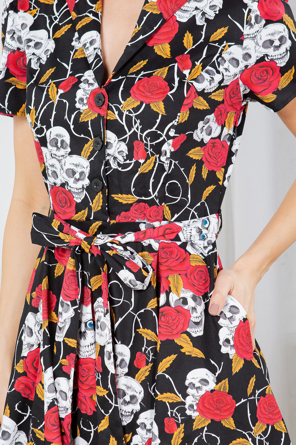 Floral And Skull Plus Size Retro Cotton Dress