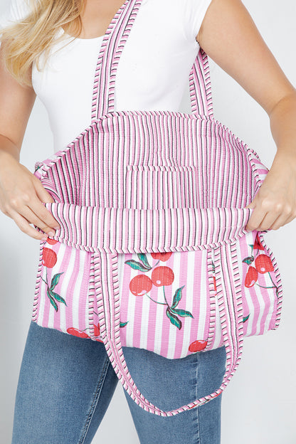 Cherry Quilted Cotton Tote Bag