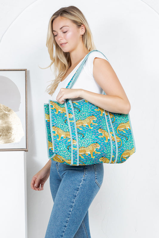 Reversible Quilted Cotton Tote Bag