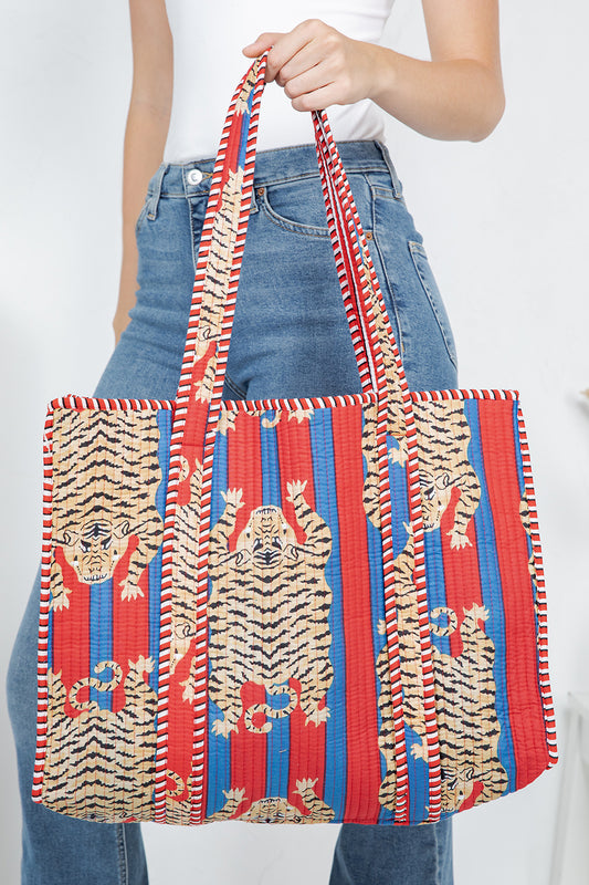 Tiger Quilted Cotton Tote Bag
