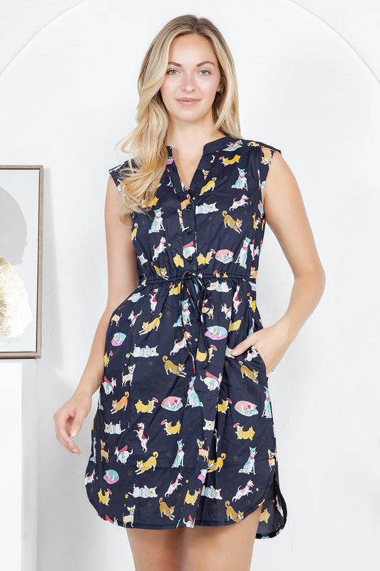 Dogs Print Relaxed Dress