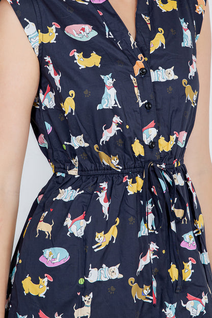 Dogs Print Relaxed Dress