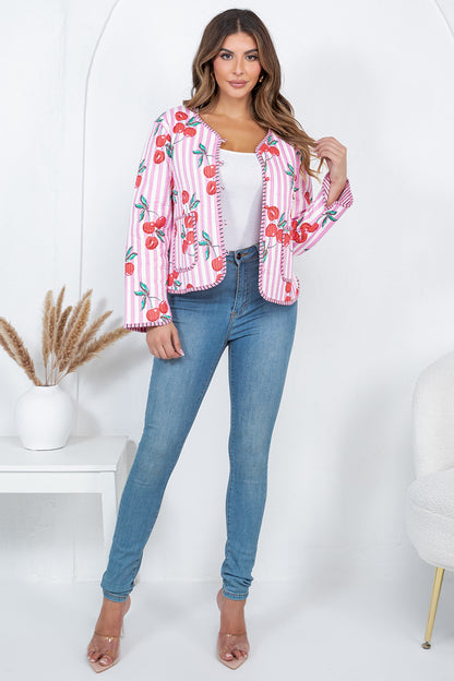 Cherry Print Reversible Quilted Cotton Jacket
