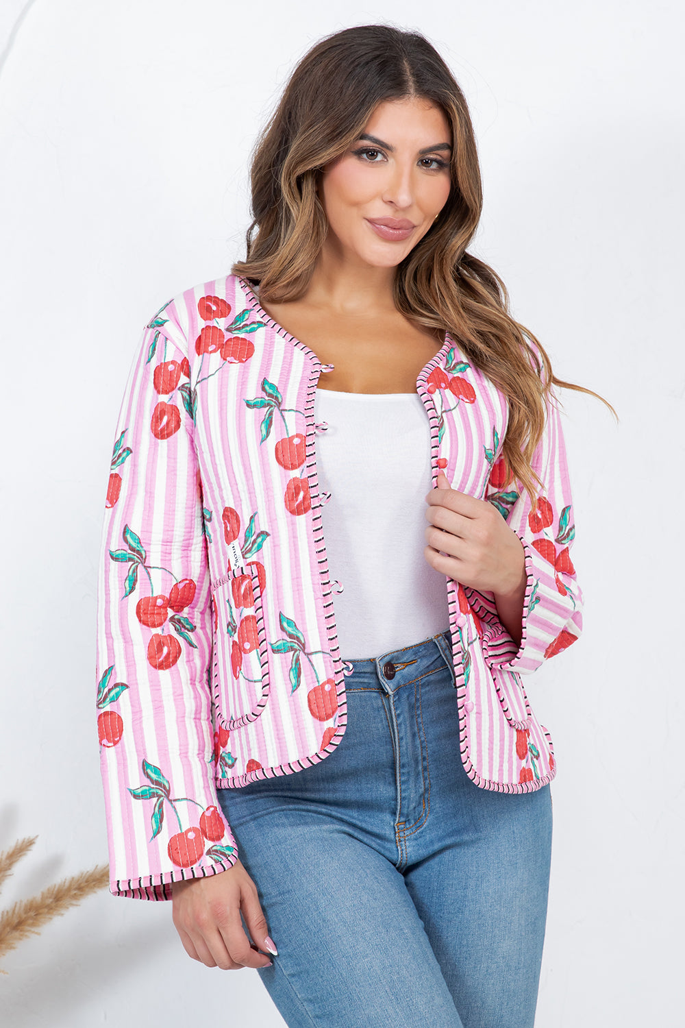 Cherry Print Reversible Quilted Cotton Jacket