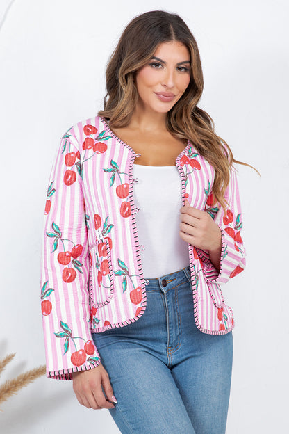 Cherry Print Reversible Quilted Cotton Jacket